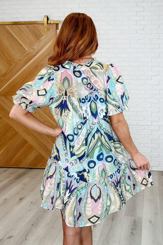 Load image into Gallery viewer, Boho Belle V-Neck Tiered Dress in Green Mix
