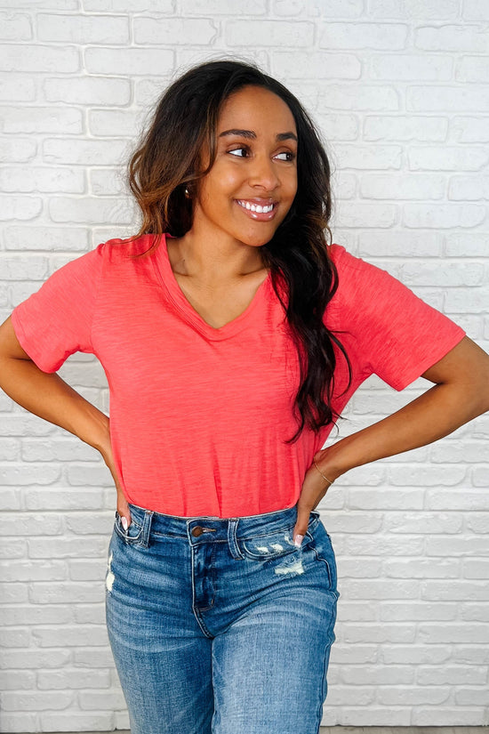 Load image into Gallery viewer, I Don&amp;#39;t Have to Choose V-Neck Tee in Hot Coral
