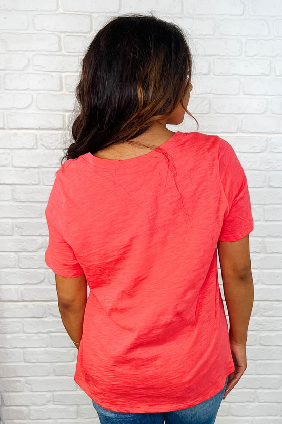 Load image into Gallery viewer, I Don&amp;#39;t Have to Choose V-Neck Tee in Hot Coral
