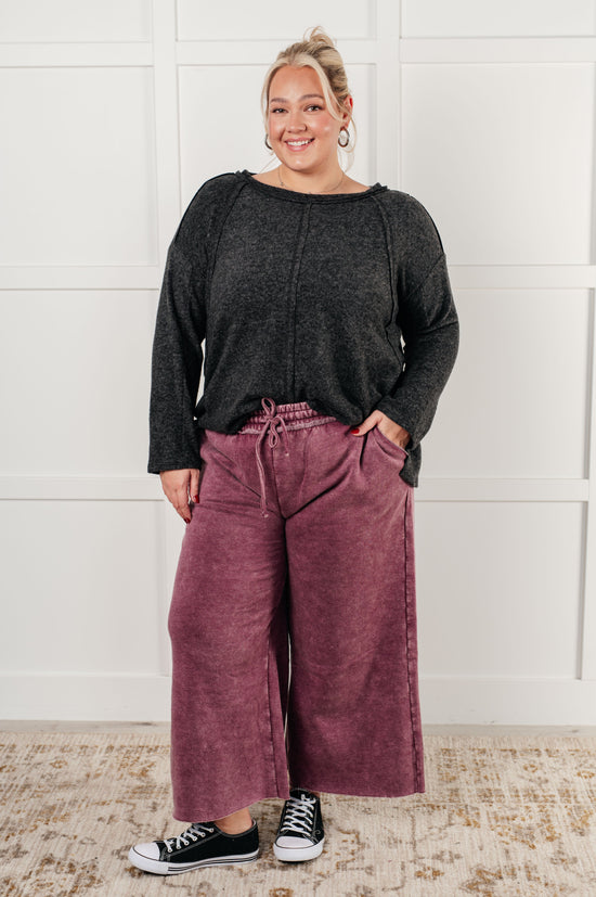 Load image into Gallery viewer, In or Out Wide Leg Cropped Pants in Eggplant
