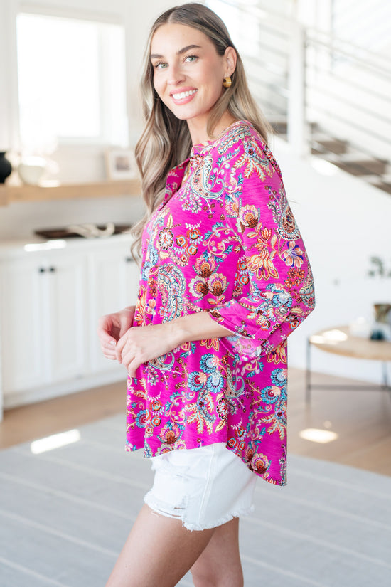 Lizzy Top in Magenta Floral Paisley