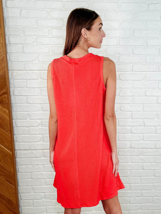 Load image into Gallery viewer, The Power I Hold V-Neck Ribbed Knit Dress in Summer Coral
