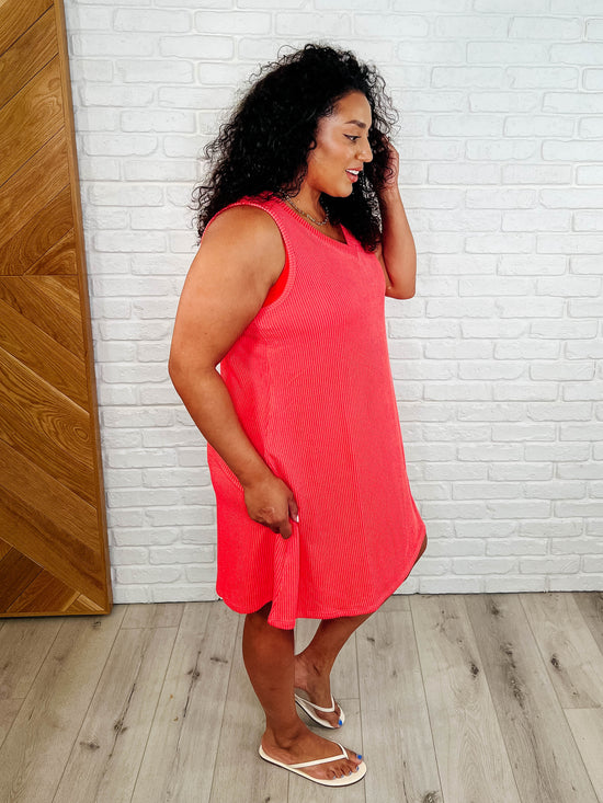 Load image into Gallery viewer, The Power I Hold V-Neck Ribbed Knit Dress in Summer Coral
