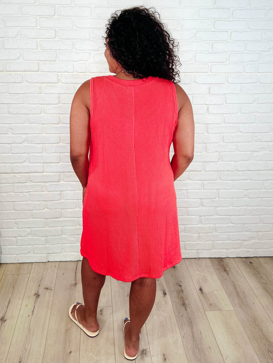 Load image into Gallery viewer, The Power I Hold V-Neck Ribbed Knit Dress in Summer Coral
