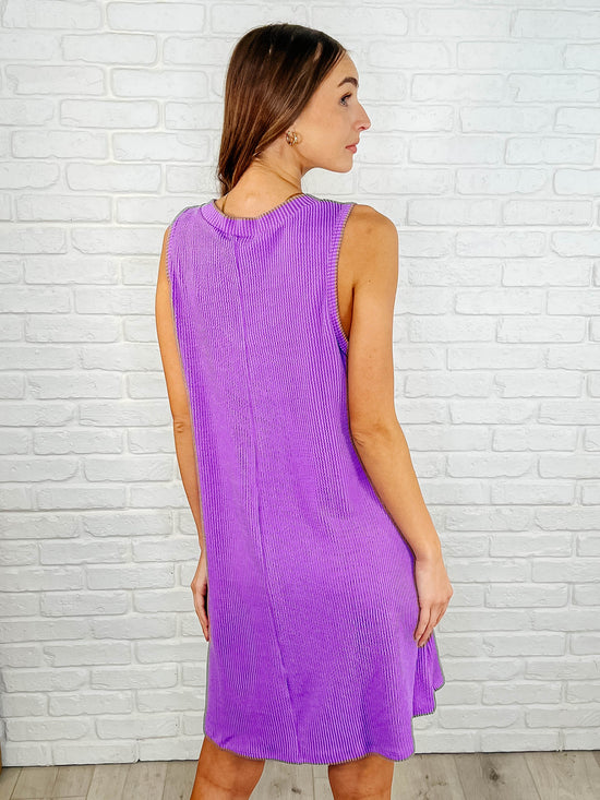 Load image into Gallery viewer, The Power I Hold V-Neck Ribbed Knit Dress in Tropical Violet

