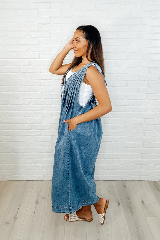 Load image into Gallery viewer, Too Cool For Fools Wide Leg Jumpsuit in Denim
