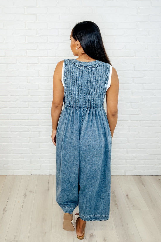 Load image into Gallery viewer, Too Cool For Fools Wide Leg Jumpsuit in Denim
