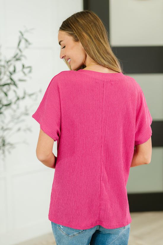 Load image into Gallery viewer, Trial and Error Textured V-Neck Blouse in Magenta
