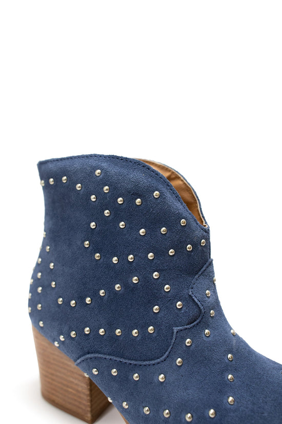Load image into Gallery viewer, Twilight Studded Heeled Ankle Boot in Denim
