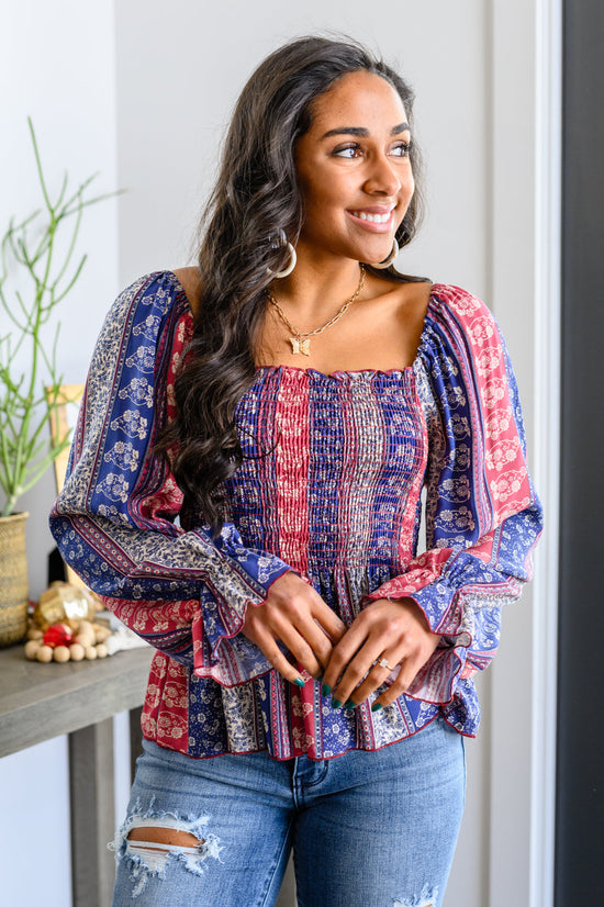 Load image into Gallery viewer, Afternoon Tea Smocked Long Sleeve Blouse
