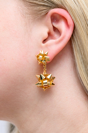 Double Holiday Bow Earrings In Gold