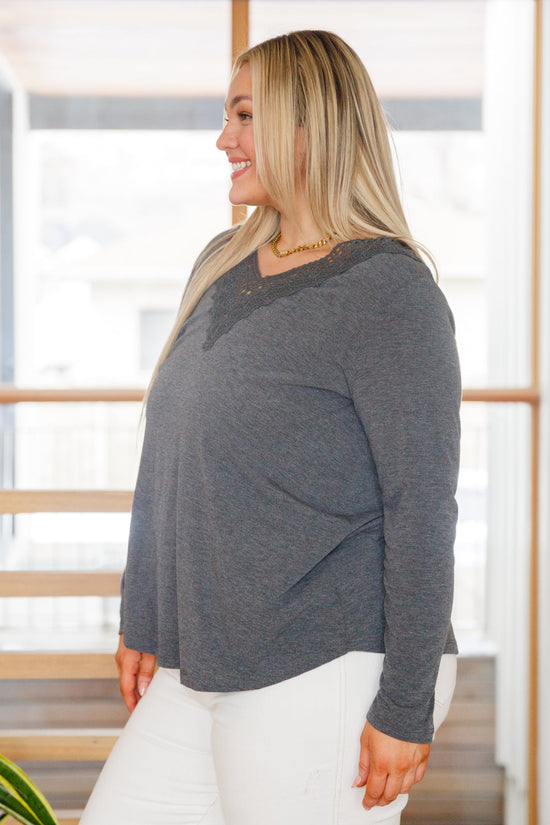 Load image into Gallery viewer, Lacey Long Sleeve V Neck In Gray

